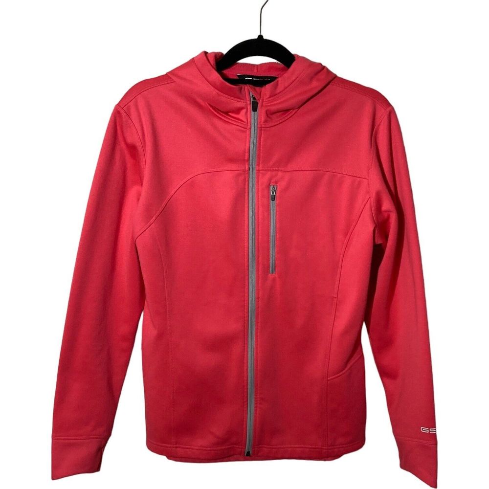 GSX Athletic Womens Large Pink/Gray Zip-Up Hooded Thumbhole Jacket Multi-Pocket